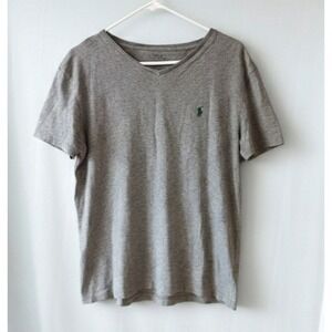 Polo Ralph Lauren V-Neck T-Shirt Medium Gray Green Pony Classic Fit Short Sleeve